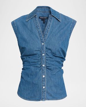 Sera Sleeveless Ruched Denim Top