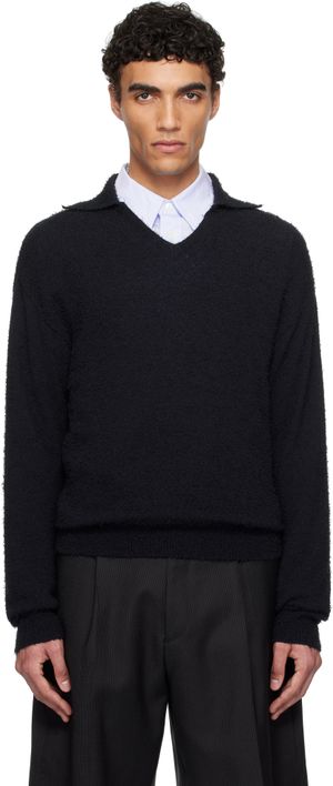 mfpen Black V-Neck Collar Sweater