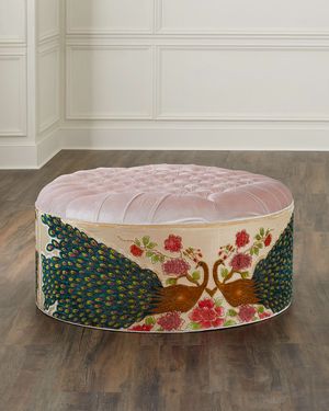 Round Blush Peacock Ottoman