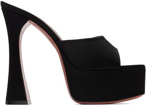 Amina Muaddi Black Dalida Plateau Slipper Heeled Sandals