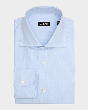 Men's Cotton Micro-Check Spread Collar Dress Shirt