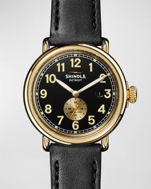 Runwell Automatic Leather Strap Watch, 45mm