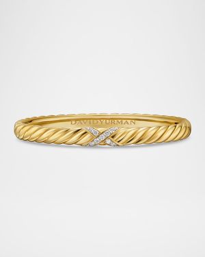 Sculpted Cable X Center Station Bracelet with Diamonds in 18K Gold, 6mm