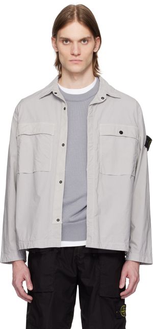 Stone Island Gray Stretch Cotton Tela Paracadute Overshirt