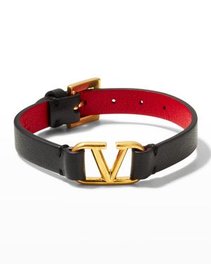 Antiqued Brass Logo Leather Bracelet