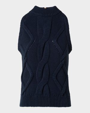 Mock-Neck Chunky Cotton Cable-Knit Tank Top