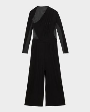 Karolina Velvet Sheer-Panel Wide-Leg Jumpsuit