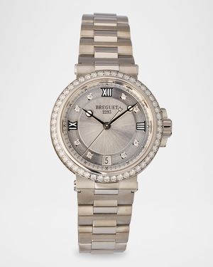 Stainless Steel Marine 33.8mm Diamond Watch with Bracelet Strap