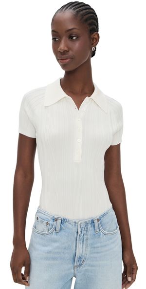 Fleur du Mal Rib Polo Thong Bodysuit Ivory M