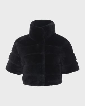 Reversible Lamb Shearling Bolero Jacket With Cropped Sleeves