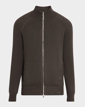 Men's Cotton Ribbed Full-Zip Sweater