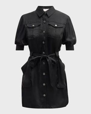 Damla Belted Puff-Sleeve Mini Shirtdress