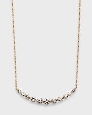 18k Yellow Gold 11 Round Diamond Smiley Bar Necklace, 16"L, 1.00tcw