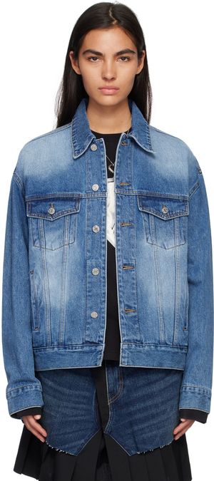 We11done Blue Printed Denim Jacket