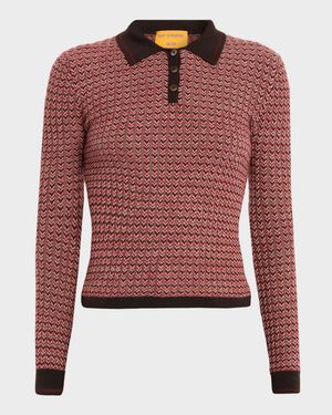 Chevron Cashmere Long-Sleeve Shrunken Polo