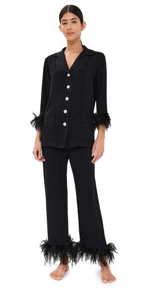 Sleeper Party Pajama Set with Double Feathers Black L