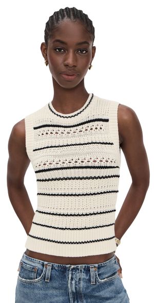 Madewell Striped Sweater Vest in 100% Cotton Jet Black Stripe XS