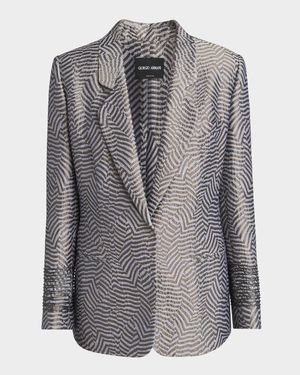 Animalier Silk Jacquard Single-Breasted Blazer Jacket