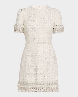Embellished Tweed Mock-Neck Mini Dress