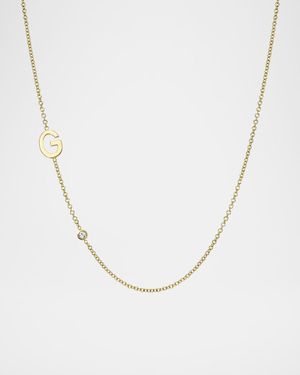 14k Gold Asymmetrical Initial and Bezel Diamond Necklace