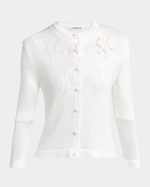 Crochet Flower Three-Quarter Sleeve Cardigan