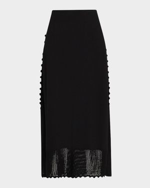 Scalloped Cotton-Silk Tape Knit Midi Skirt