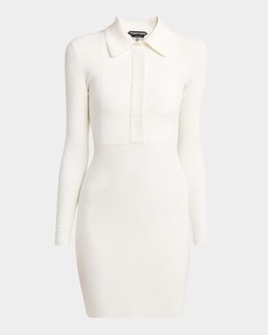 Long-Sleeve Fine Stretch Rib Mini Polo Dress