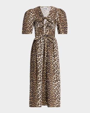 Leopard Tie-Front Midi Dress