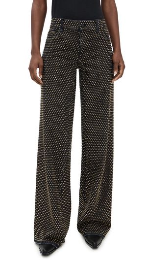 alice + olivia Amazing Low Rise Embellished Baggy Jeans Maya Charcoal Black 30