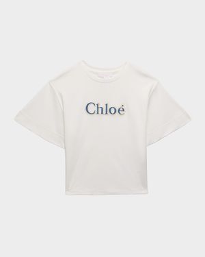 Girl's Denim Embroidered Logo-Print T-Shirt, Size 4-6
