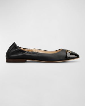 Mixed Leather T Medallion Ballerina Flats