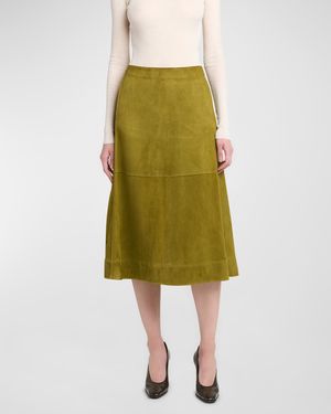 Paneled Suede Knee-Length Skirt