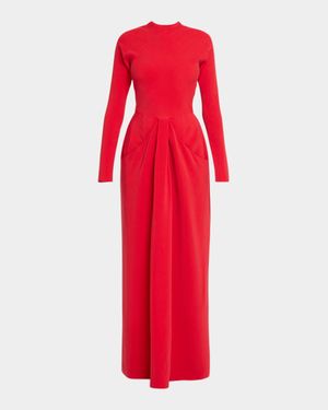 Anselm Long-Sleeve Draped Pocket Gown
