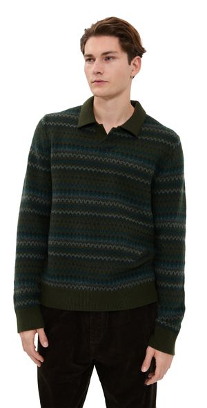 Vince Fair Isle Johnny Collar Dark Leaf Combo S