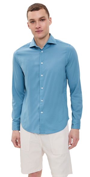 Fedeli Sean Panamino Superlight Stretch Cotton Shirt Blue 41