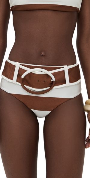 Cult Gaia Tarek Bikini Bottoms Large Saddle Stripe XL