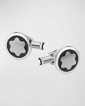 Onyx-Inlay Round Cuff Links, Black