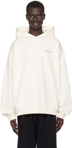 Marni White Wrinkled Logo Hoodie