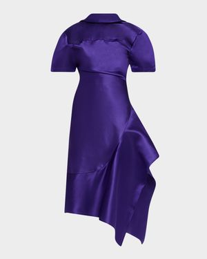 Dahl Reversed Silk Short-Sleeve Midi Dress