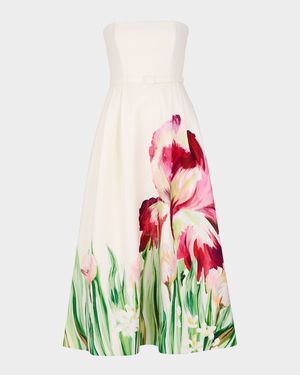 Kyra Strapless Floral-Print Midi Dress