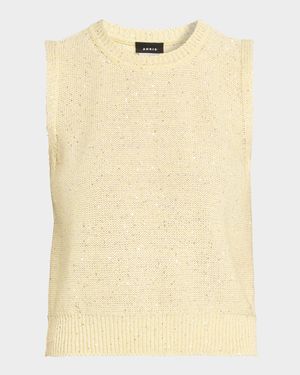 Sleeveless Sequined Linen Cotton Sweater