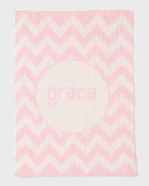 Personalized Ribbed Chevron-Knit Baby Blanket, Light Pink