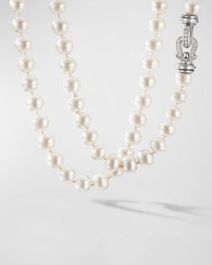 Pearl Strand Necklace with Diamonds in Silver, 8-8.5mm