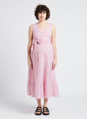 Seraphine - Robe de grossesse droite Col V en coton rayé - Taille 14 - Rouge