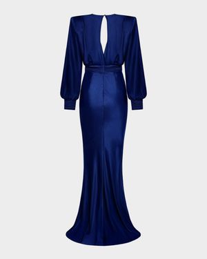 Betsy Satin Long-Sleeve Gown