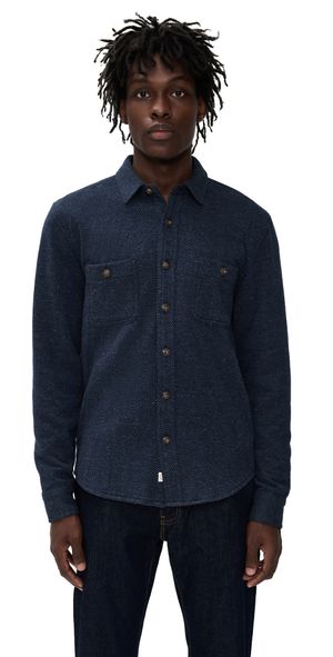 Marine Layer Pacifica Stretch Twill Overshirt Navy Herringbone XL
