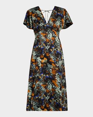 Cecile Flutter-Sleeve Midi Dress