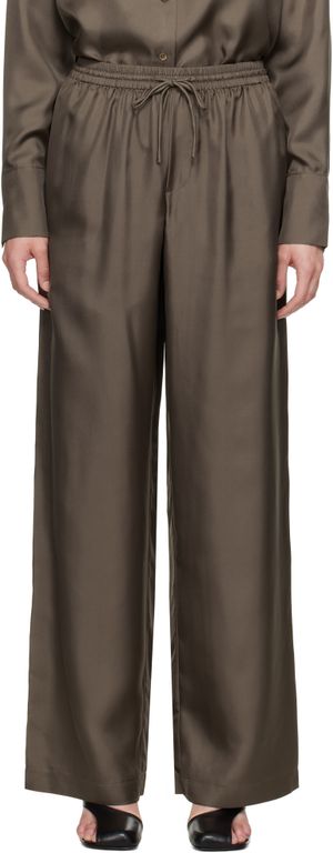 Róhe Taupe Relaxed Silk Trousers