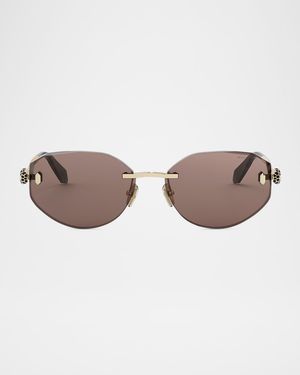 Serpenti Forever Rimless Oval Metal Sunglasses
