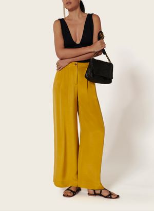 Karma Koma - Pantalon large en soie mélangée - Taille L - Jaune